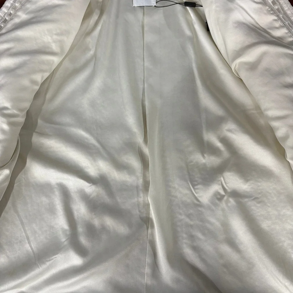 St John Tweed Knit Blazer Jacket Womens 14 Ecru‎ Ivory Fringe Beaded Luxury NWT